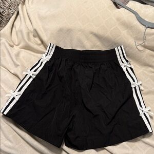 Black Women's Shorts with White Stripes and Bows
